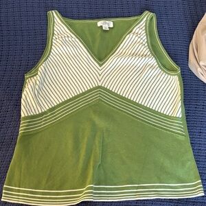 LOFT Green and White Striped Tank Top